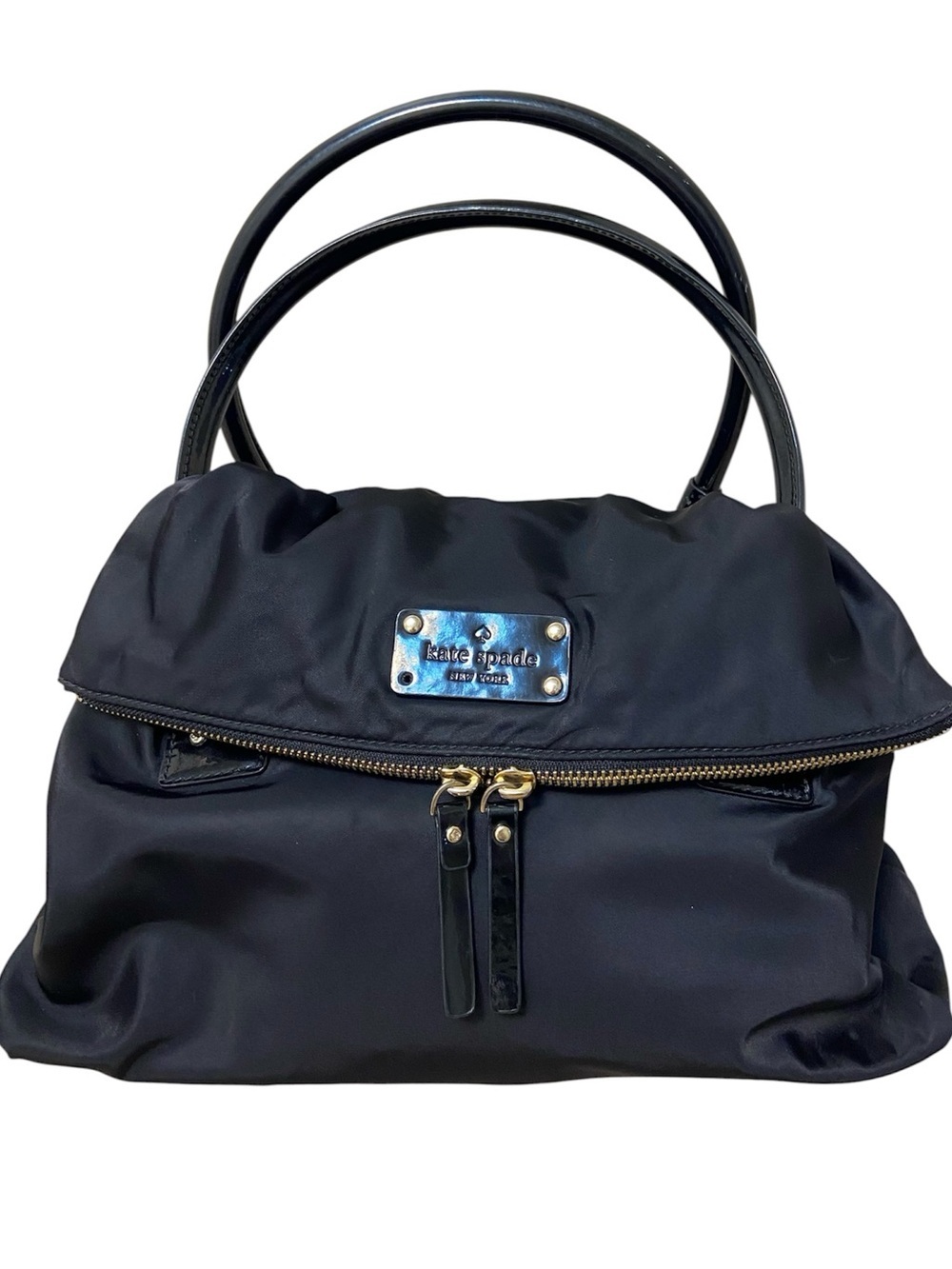 Kate Spade New York Black Nylon Crossbody Satchel Quiet Luxury Minimalist